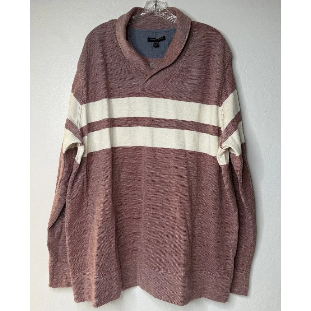 Banana Republic Rugby Sweater Men's Size XXL Red Cream Shawl Collar Preppy‎ New